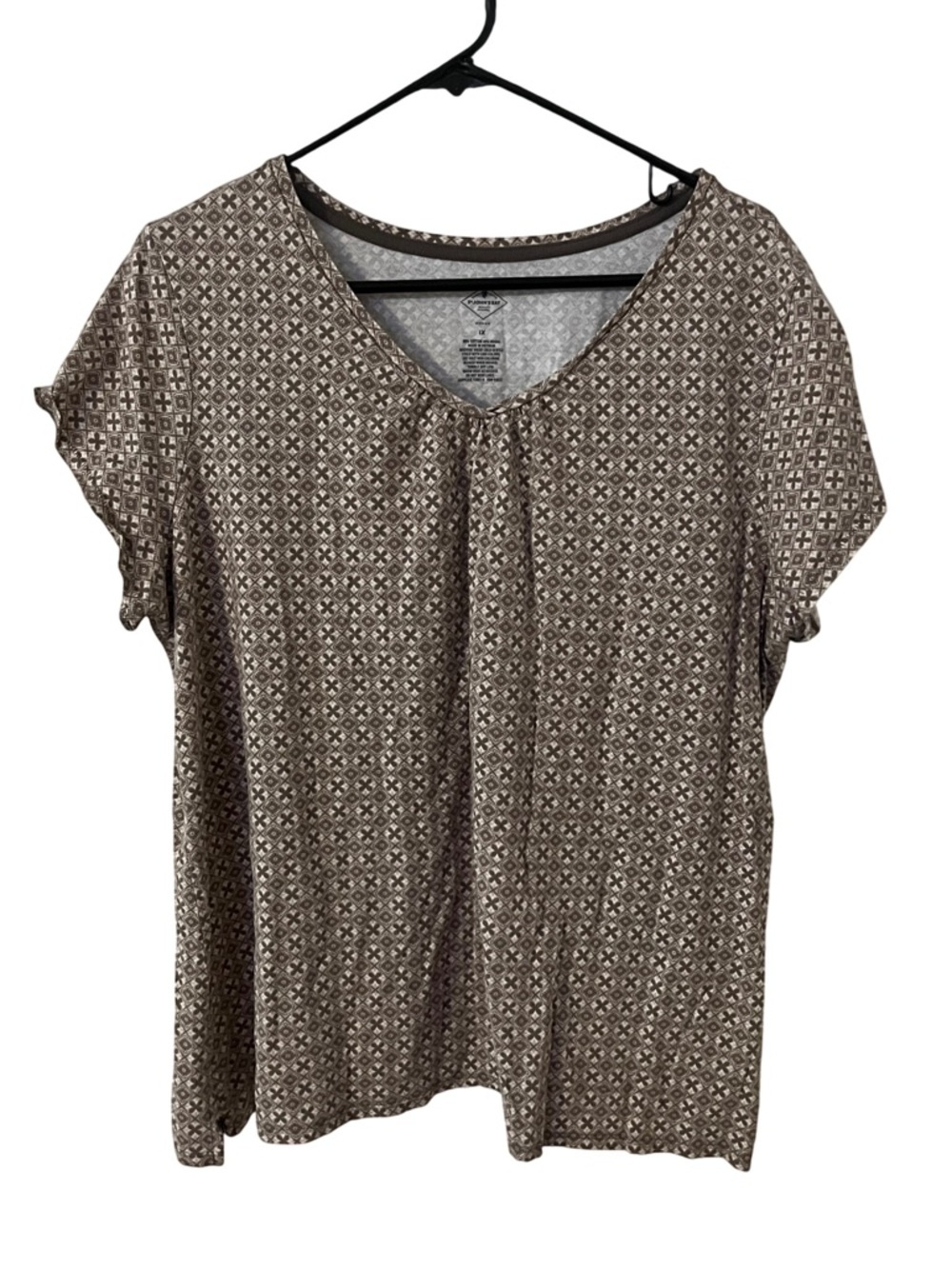 St. John’s Bay Brown & White Short Sleeve Floral Lattice Women’s Size 1X T Shirt